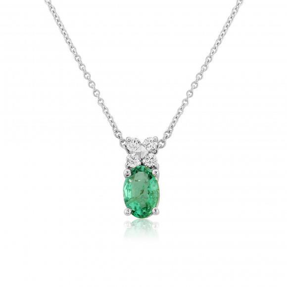 Green Emerald With Diamond Necklace 3.40 Carats White Gold 14K - Gemstone Pendant-harrychadent.ca