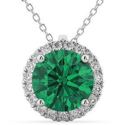 Green Emerald With Diamonds Pendant 17 Carats White Gold 14K - Gemstone Pendant-harrychadent.ca