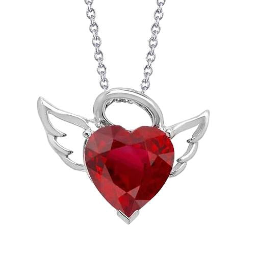 Heart Cut 7 Ct Solitaire Ruby Pendant Necklace White Gold 14K - Gemstone Pendant-harrychadent.ca