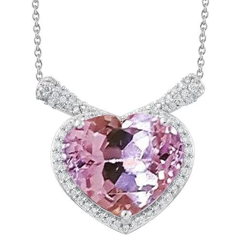 Heart Cut Kunzite With Diamond Necklace Pendant White Gold 14K 32 Ct - Gemstone Pendant-harrychadent.ca