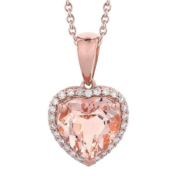 Heart Cut Morganite And Round Diamonds 18 Ct Pendant Gold Rose 14K - Gemstone Pendant-harrychadent.ca