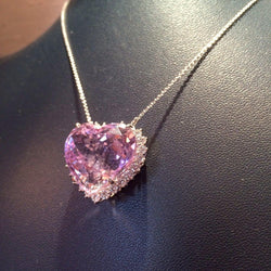 Heart Cut Pink Kunzite With Natural Earth Mined Diamond Pendant 10.50 Carats Jewelry