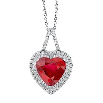 Heart Cut Red Ruby With Diamond Necklace Pendant 3.50 Carats - Gemstone Pendant-harrychadent.ca