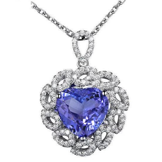 Heart Cut Tanzanite With Round Diamonds 4 Ct. Pendant Necklace - Gemstone Pendant-harrychadent.ca