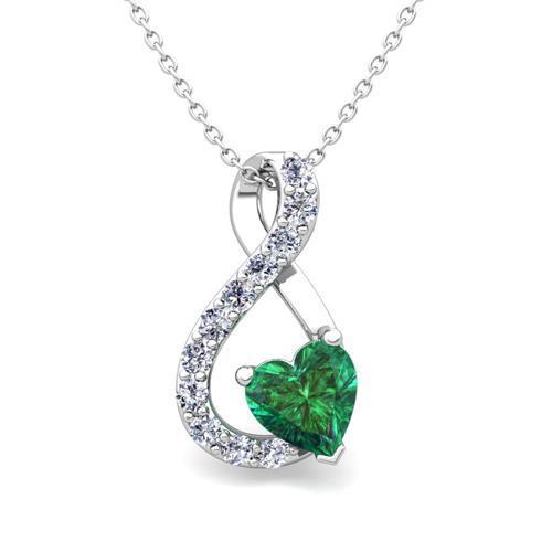 Heart Shape Green Emerald & Round Diamond Pendant Necklace 5.70 Ct. - Gemstone Pendant-harrychadent.ca