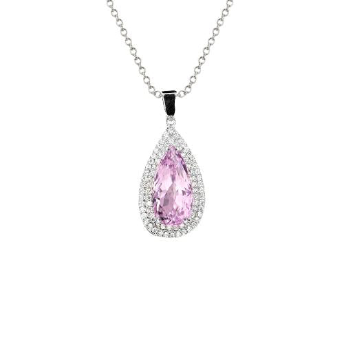 Kunzite With Diamond Necklace Pendant White Gold 14K 11.50 Ct - Gemstone Pendant-harrychadent.ca