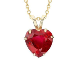 Ladies Heart Shape Red Ruby Necklace Pendant 6 Carat Yellow Gold 14K