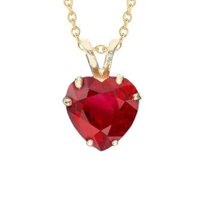 Ladies Heart Shape Red Ruby Necklace Pendant 6 Carat Yellow Gold 14K - Gemstone Pendant-harrychadent.ca