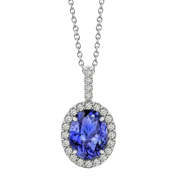 Ladies Pendant Diamonds Blue Tanzanite 16.50 Ct White Gold 14K Jewelry - Gemstone Pendant-harrychadent.ca
