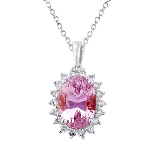 Ladies Pink Oval Kunzite With Diamond 20 Carats Necklace Pendant - Gemstone Pendant-harrychadent.ca