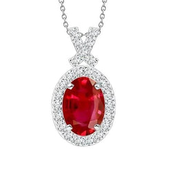 Ladies White Gold 14K Pendant Necklace 3.80 Carats Red Ruby Natural Earth Mined Diamonds