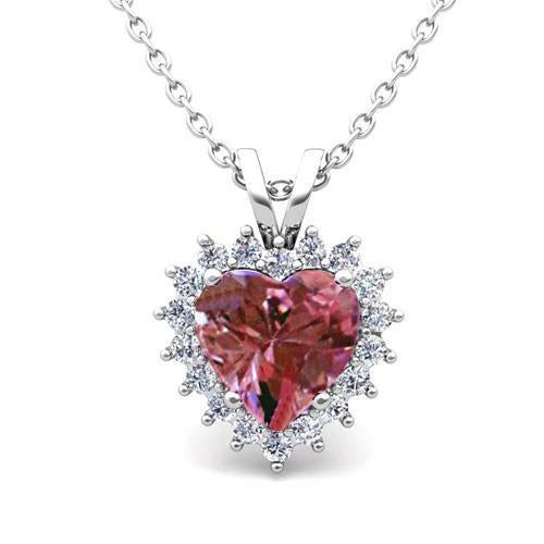 Lady Pendant Necklace With Chain 3.50 Ct. Pink Sapphire And Gold 14K - Gemstone Pendant-harrychadent.ca