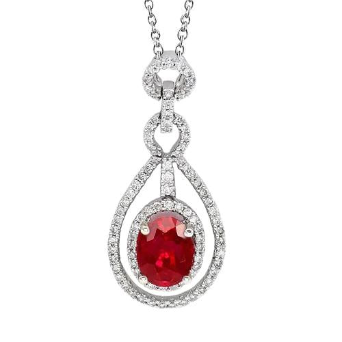 Lady White Gold 14K Oval Cut Ruby & Round Diamond Pendant 4 Carats - Gemstone Pendant-harrychadent.ca