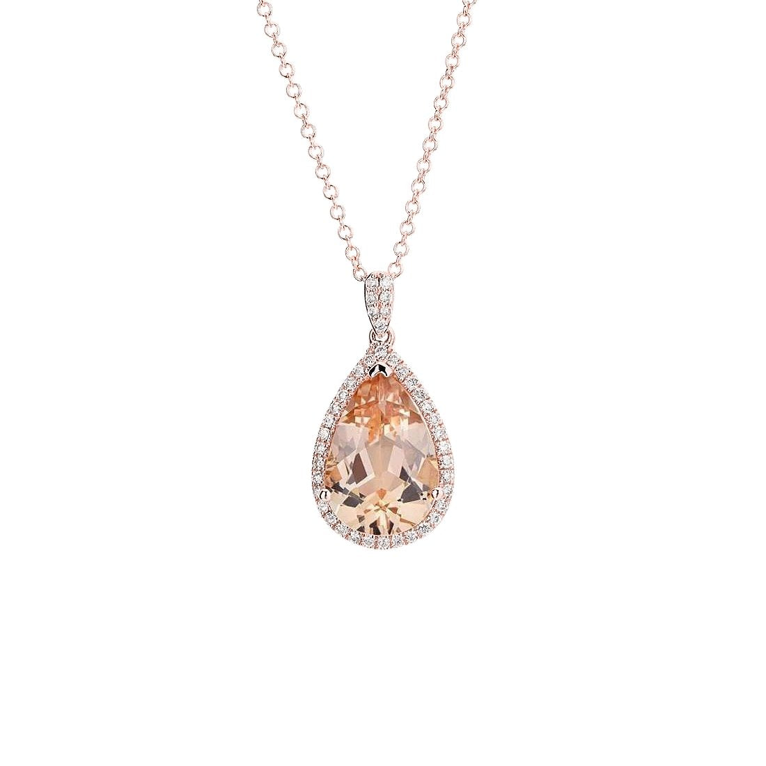 Morganite And Diamonds Pendant With Chain 10.25 Ct Rose Gold 14K - Gemstone Pendant-harrychadent.ca