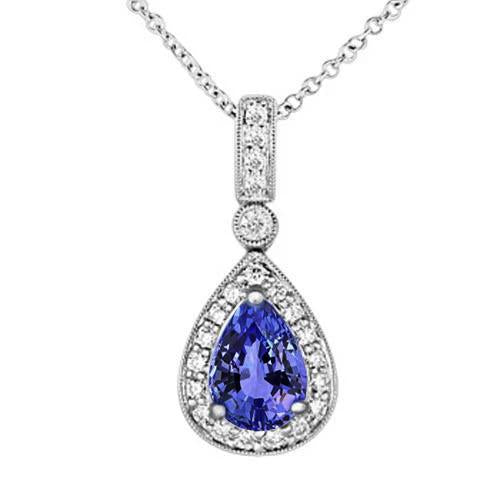 New Pear Tanzanite And Diamond Pendant Necklace 6.08 Carats - Gemstone Pendant-harrychadent.ca