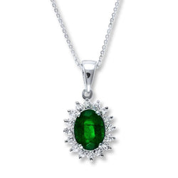 Oval Cut Green Emerald & Natural Earth Mined Diamond Gemstone Pendant 8 Ct. WG 14K