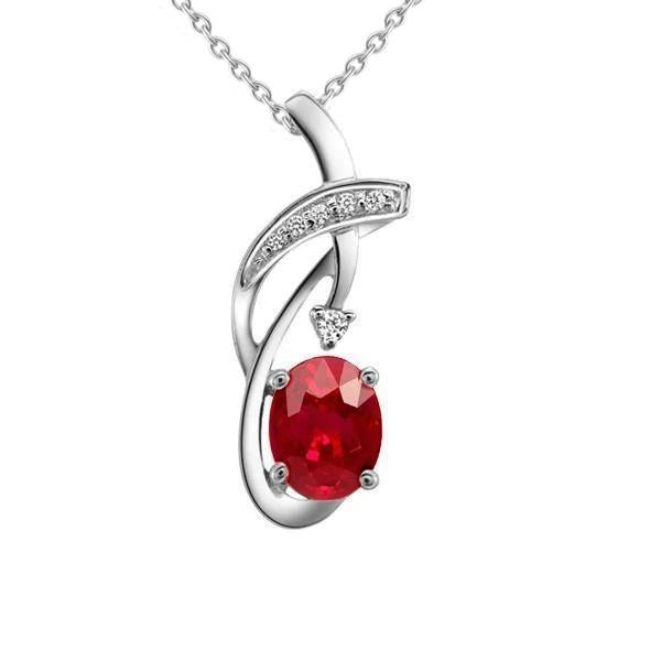 Oval Cut Red Ruby Gemstone Necklace Pendant Gold White 1.65 Carats - Gemstone Pendant-harrychadent.ca