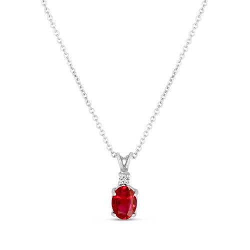 Oval Cut Ruby & Diamond Pendant Necklace 2.10 Carat White Gold 14K - Gemstone Pendant-harrychadent.ca