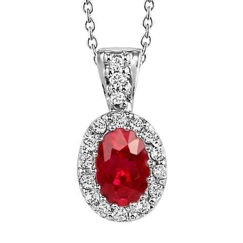 Oval Cut Ruby With Round Diamonds 6.15 Carats Pendant Necklace 14K - Gemstone Pendant-harrychadent.ca