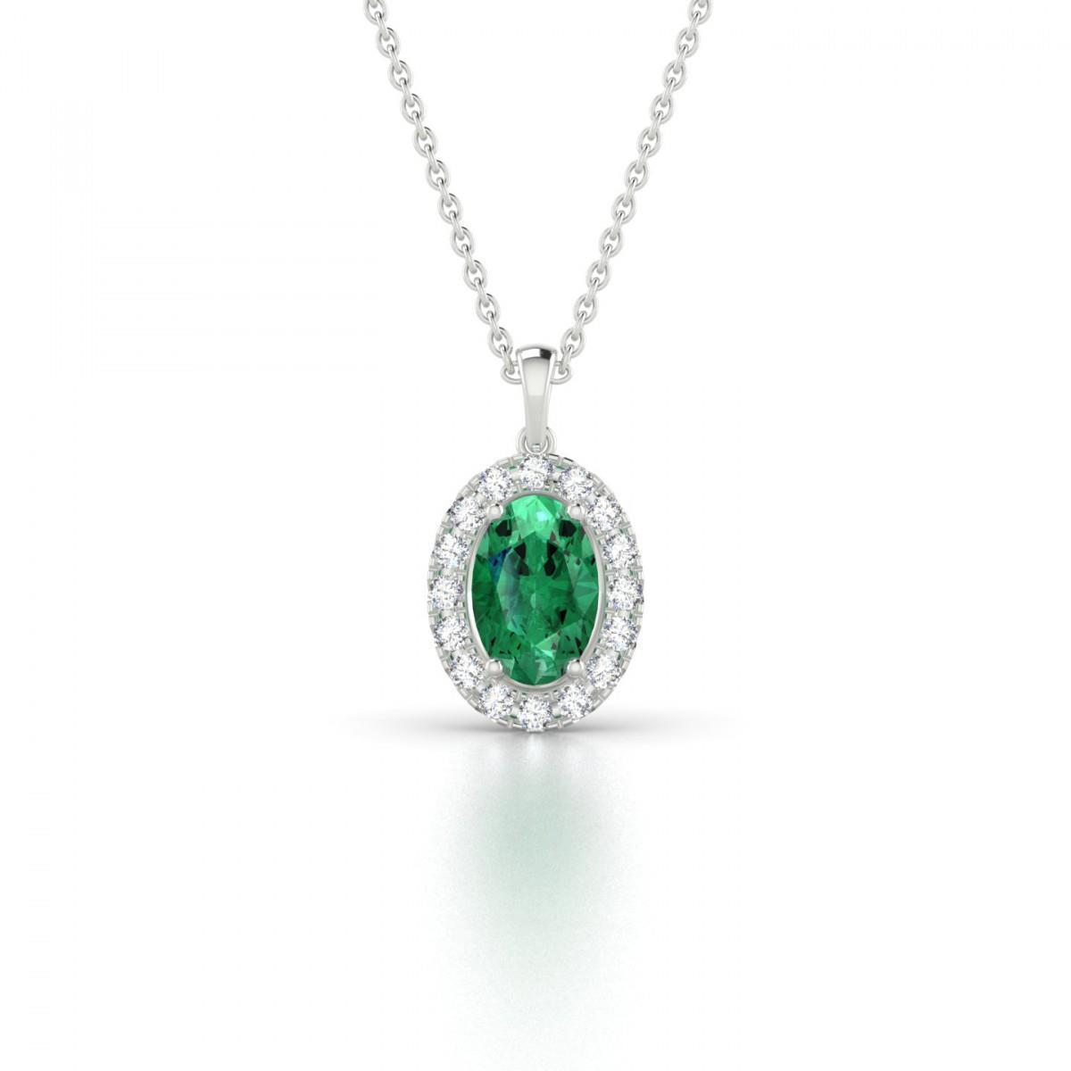 Oval Green Emerald And Diamond Gemstone Pendant Necklace 4.55 Carat - Gemstone Pendant-harrychadent.ca