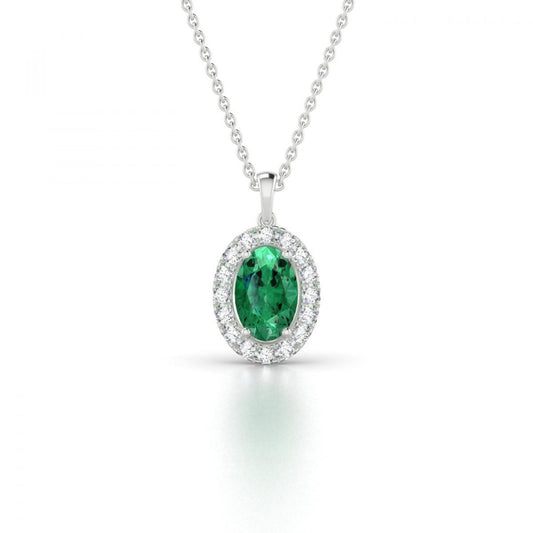 Oval Green Emerald And Diamond Gemstone Pendant Necklace 4.55 Carat - Gemstone Pendant-harrychadent.ca
