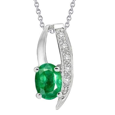 Oval Green Emerald & Diamond Pendant Necklace 3.75 Carat WG 14K - Gemstone Pendant-harrychadent.ca