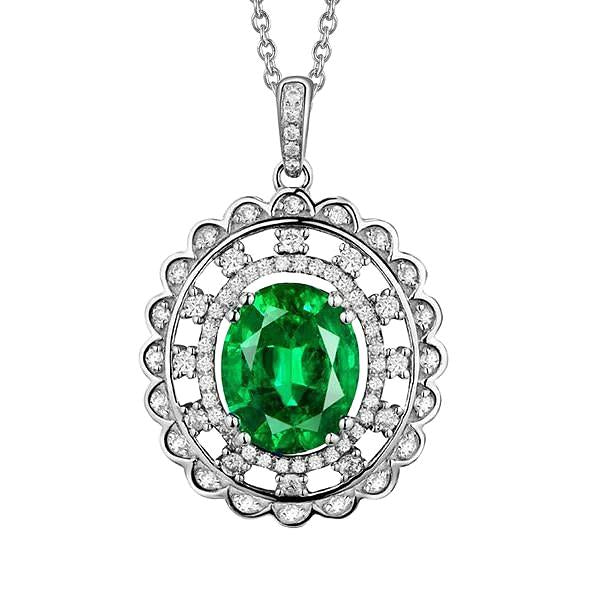 Oval Green Emerald Gemstone Pendant 5.25 Carats White Gold 14K - Gemstone Pendant-harrychadent.ca