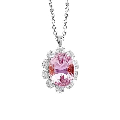 Oval Pink Kunzite With Diamond Necklace Pendant Women 12.50 Carats - Gemstone Pendant-harrychadent.ca