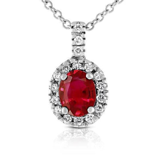 Oval Ruby With Diamond Pendant Necklace 4.75 Carat White Gold 14K - Gemstone Pendant-harrychadent.ca