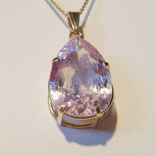 Pear Cut 32 Ct Big Pink Kunzite Pendant Necklace Yellow Gold - Gemstone Pendant-harrychadent.ca