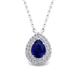 Pear Cut Ceylon Sapphire And Natural Earth Mined Diamond Pendant Lady Jewelry 1.75 Ct.