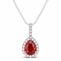 Pear Cut Red Ruby And Natural Earth Mined Diamond 3.50 Carats Women Pendant Jewelry