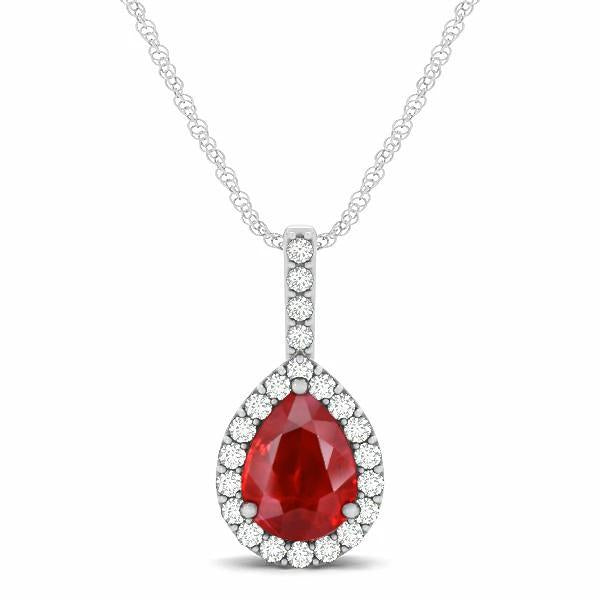 Pear Cut Red Ruby And Diamond 3.50 Carats Women Pendant Jewelry - Gemstone Pendant-harrychadent.ca