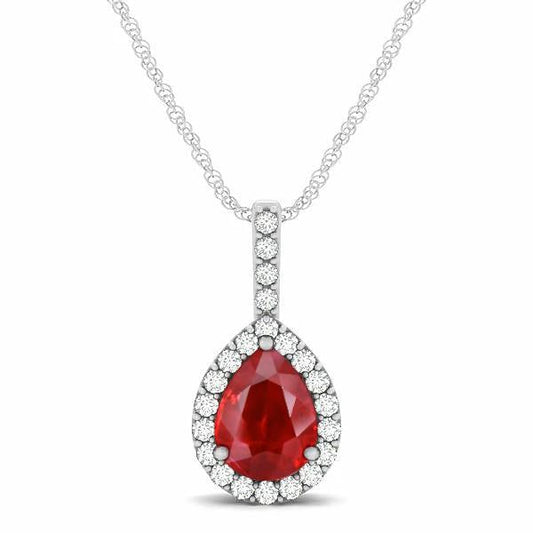 Pear Cut Red Ruby And Diamond 3.50 Carats Women Pendant Jewelry - Gemstone Pendant-harrychadent.ca