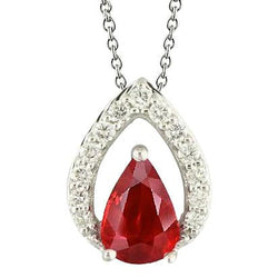 Pear Cut Ruby With Round Diamond Pendant Necklace 5 Carat WG 14K