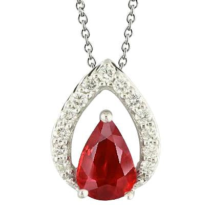 Pear Cut Ruby With Round Diamond Pendant Necklace 5 Carat WG 14K - Gemstone Pendant-harrychadent.ca