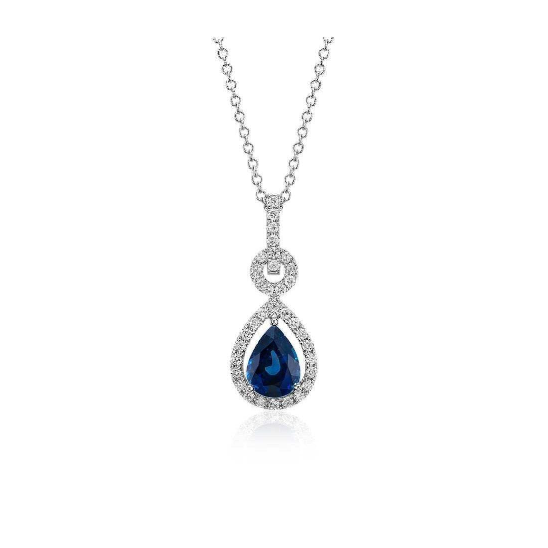 Pear Cut Sri Lankan Sapphire Diamonds 3.25 Ct Pendant Necklace - Gemstone Pendant-harrychadent.ca