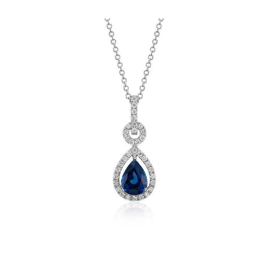 Pear Cut Sri Lankan Sapphire Diamonds 3.25 Ct Pendant Necklace - Gemstone Pendant-harrychadent.ca