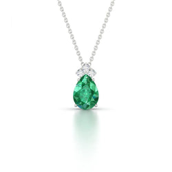 Pear Green Emerald & Diamond Gemstone Pendant Necklace 6.30 Ct. WG 14K