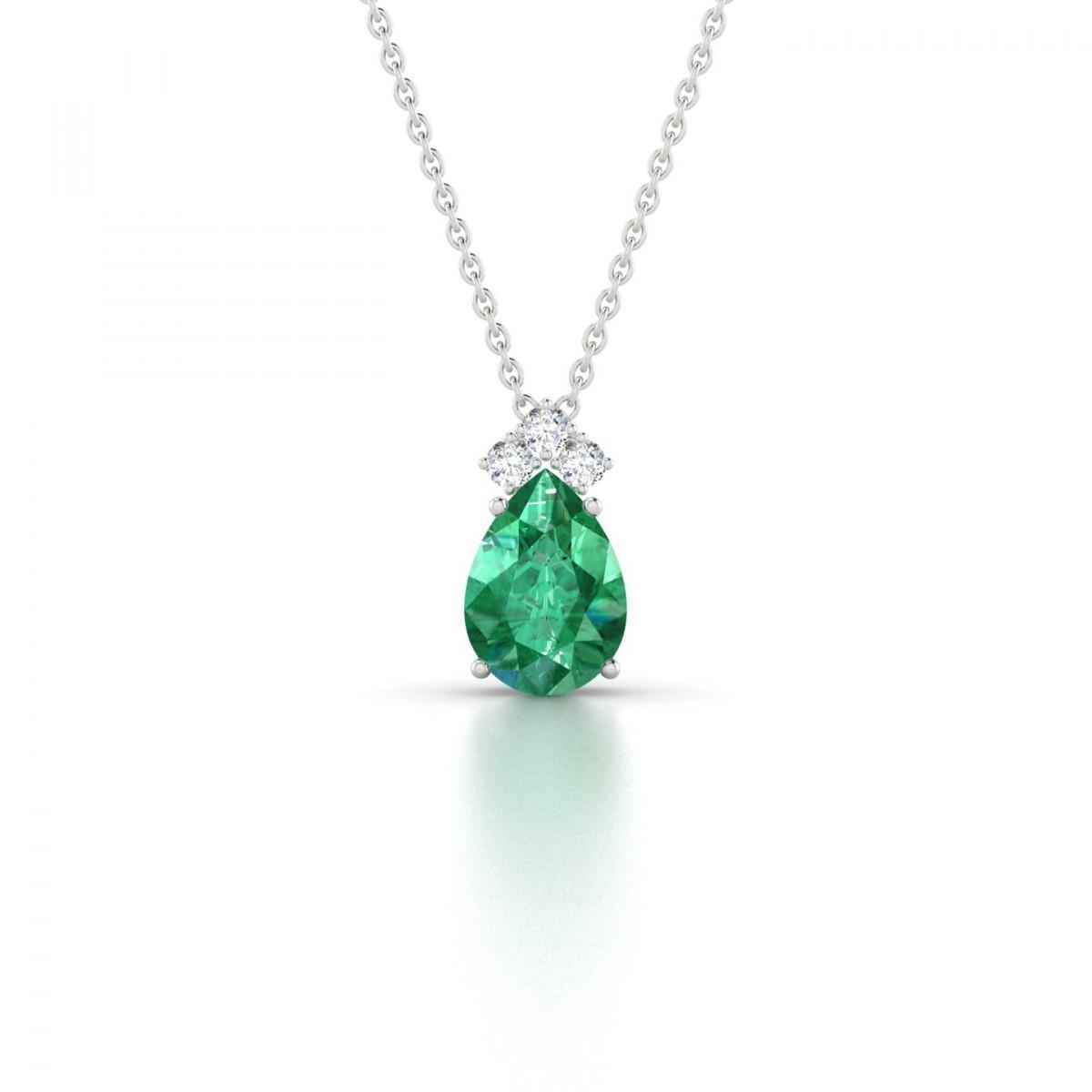 Pear Green Emerald & Diamond Gemstone Pendant Necklace 6.30 Ct. WG 14K - Gemstone Pendant-harrychadent.ca