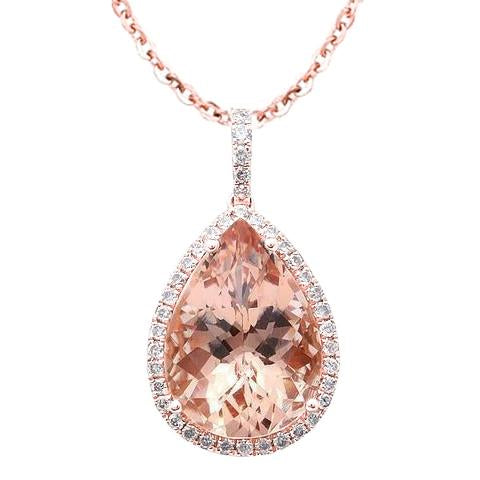 Pear Morganite And Round Diamonds 23.50 Ct Pendant Rose Gold 14K - Gemstone Pendant-harrychadent.ca