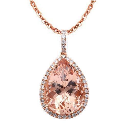 Pear Morganite With Diamonds Pendant 26 Ct Rose Gold 14K - Gemstone Pendant-harrychadent.ca