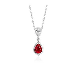 Pear Shape Ruby Natural Earth Mined Diamond Pendant Necklace 4.50 Carats White Gold 14K