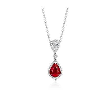 Pear Shape Ruby Diamond Pendant Necklace 4.50 Carats White Gold 14K - Gemstone Pendant-harrychadent.ca