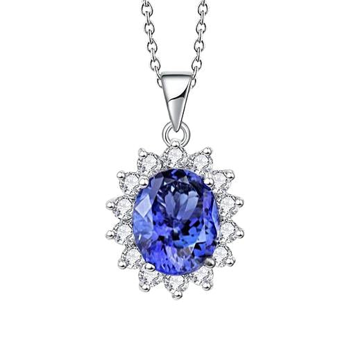 Pendant 27.50 Carats Oval Tanzanite With Diamonds White Gold 14K - Gemstone Pendant-harrychadent.ca