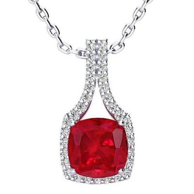 Pendant Necklace 13.40 Ct Red Ruby With Diamonds White Gold 14K New - Gemstone Pendant-harrychadent.ca