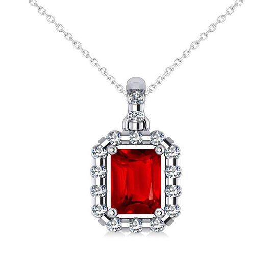 Pendant Necklace 14K Emerald Cut Ruby With Round Diamonds 5.60 Ct - Gemstone Pendant-harrychadent.ca