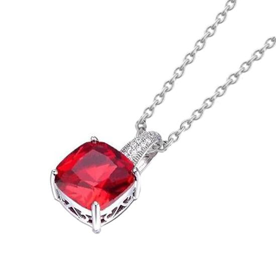Pendant Necklace 6.75 Ct. Ruby And Diamonds White Gold 14K - Gemstone Pendant-harrychadent.ca