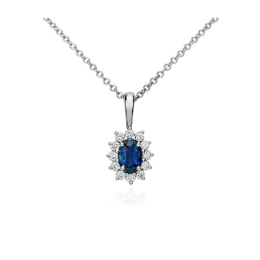 Pendant Necklace Ceylon Sapphire With Diamonds 3.20 Ct White Gold 14K - Gemstone Pendant-harrychadent.ca