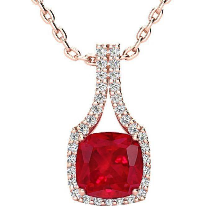 Pendant Necklace Cushion Ruby With Round Diamonds 11.00 Ct. - Gemstone Pendant-harrychadent.ca